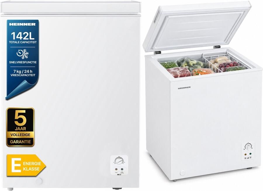 Heinner HCF-HS142E++ Vrieskist – 142 L – Snel-Invriezen – Geïntegreerde handgreep – Mechanische Bediening – 5 Jaar Garantie – Wit