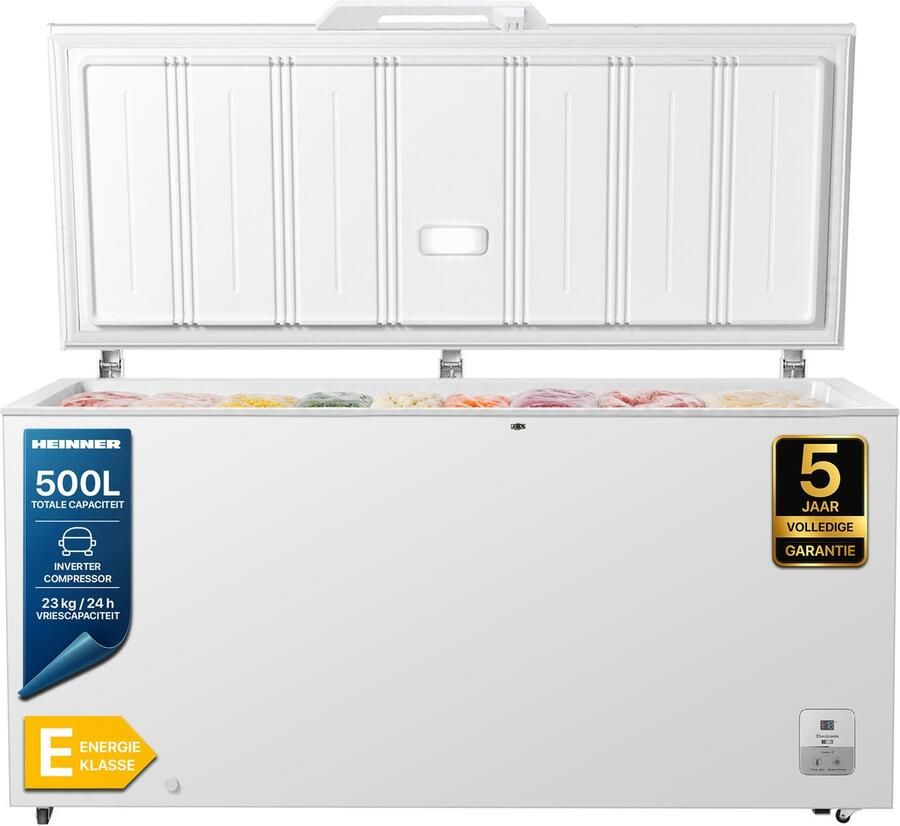 Heinner HCF-HS500EE++ Vrieskist – 500 L – LED-display – Inverter Compressor – Supervriesfunctie – Vergrendelbaar Handvat – Wit – 5 Jaar Garantie - Foto 2