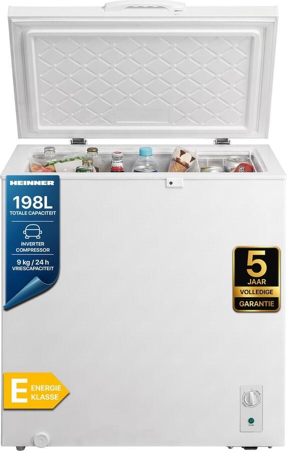 Heinner HCF-M198INVCE++ Vrieskist – 198 L – Convertible (Koelkast Vriezer) – LED-verlichting – Inverter Compressor – Vergrendelbaar – Wit – 5 Jaar Garantie