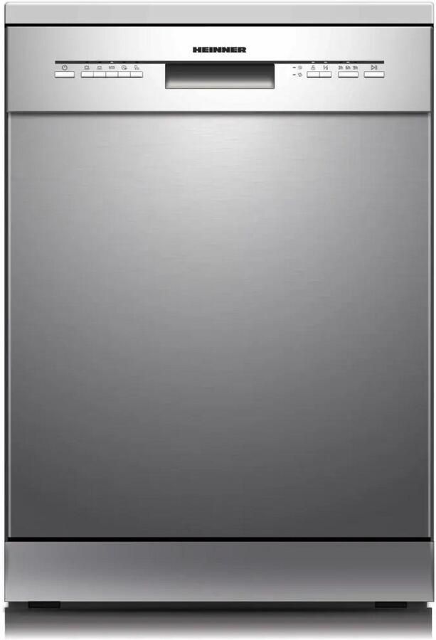 Heinner HDW-FSM60514XE++ Vrijstaande Vaatwasser – 14 Couverts – Energieklasse E – 5 Programma s – Halve Belading – Startuitstel – Verstelbare Bovenkorf – AquaStop – Kinderslot – 60 cm – RVS – 5 Jaar Garantie