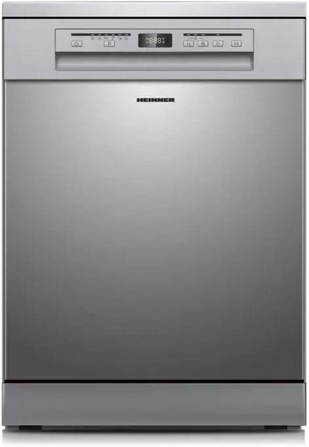 Heinner HDW-FSM60614DXE++ Vrijstaande Vaatwasser – 14 Couverts – Energieklasse E – 6 Programma s – Digitaal Display – Halve Belading – Extra Drogen – Startuitstel – AquaStop – Kinderslot – 60 cm – RVS – 5 Jaar Garantie
