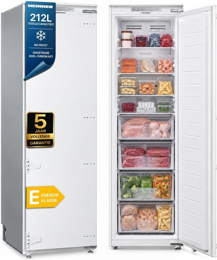Heinner HFF-BIM212NFCE++ Inbouw Vrieskast – 212 L – Converteerbaar Koel- Vriesgedeelte – No Frost – Elektronische Bediening – Energieklasse E – 5 Jaar Garantie - Foto 1