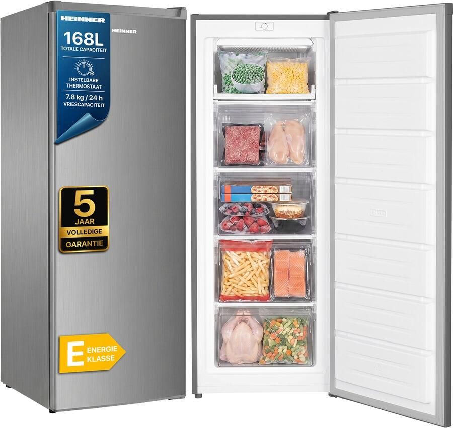 Heinner HFF-HM168SE++ Vrieskast – 168 L – Instelbare Mechanische Thermostaat – Energieklasse E – Omkeerbare Deur – Zilver – 5 Jaar Garantie
