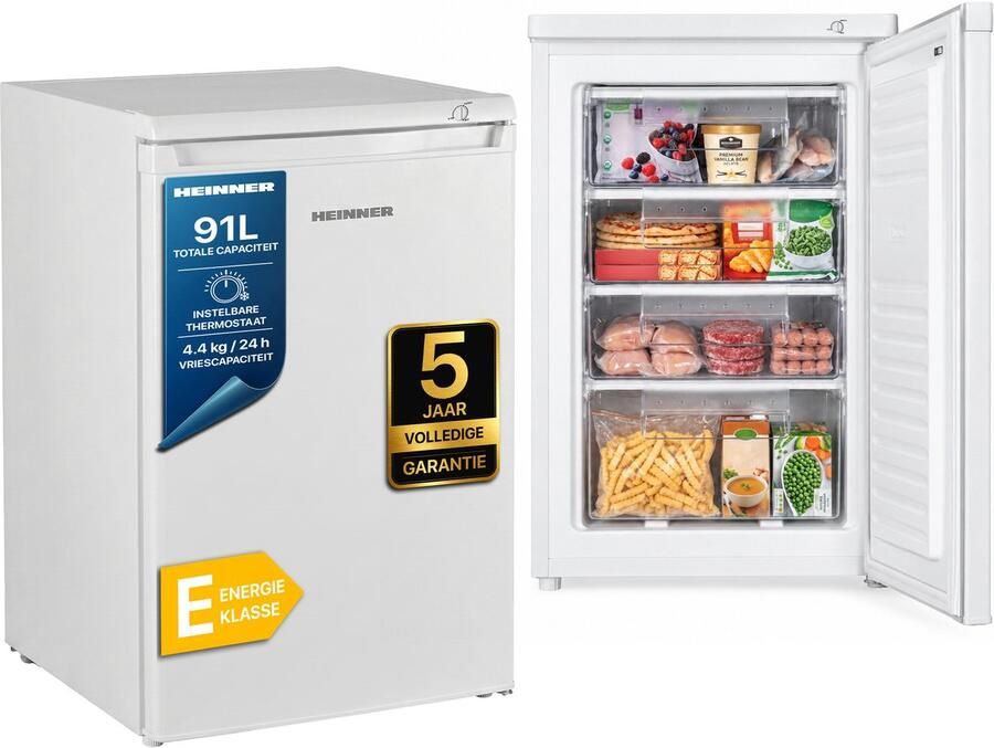 Heinner HFF-HM91E++ Tafelmodel Vrieskast – 91 Liter – Mechanische Bediening – Energieklasse E – Omkeerbare Deur – 5 Jaar Garantie – Wit