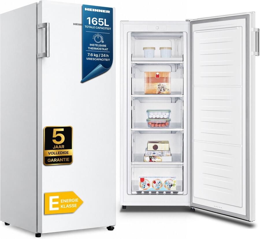 Heinner HFF-HS165E++ Vrieskast – 165 L – Instelbare Mechanische Thermostaat – Deuralarm – Omkeerbare Deur – Wit – 5 Jaar Garantie