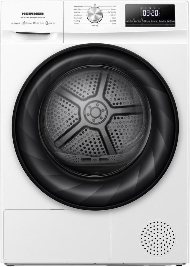 Heinner HHPD-HMY80IVFC+++ Warmtepompdroger 8 kg – Inverter Motor – 15 Programma s met Anti-kreuk – Digitaal Display – Wit – 5 Jaar Garantie