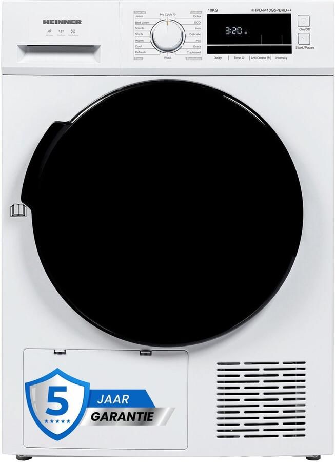 Heinner HHPD-M10G5PBKD++ Warmtepompdroger 10 kg Energieklasse D 16 Programma s Anti-kreuk LED-display 5 Jaar Garantie