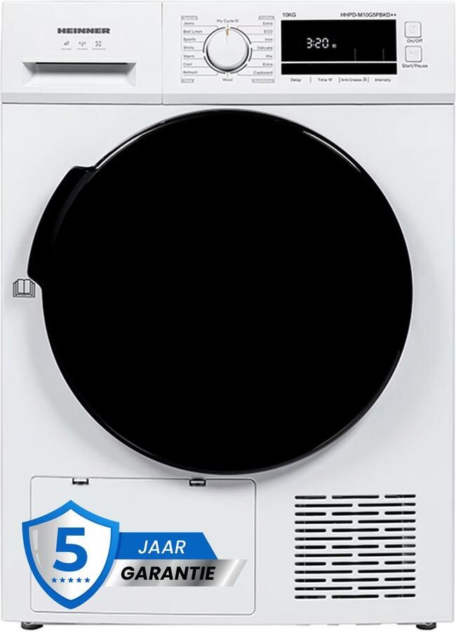 Heinner HHPD-M10G5PBKD++ Warmtepompdroger 10 kg Energieklasse D 16 Programma s Anti-kreuk LED-display 5 Jaar Garantie