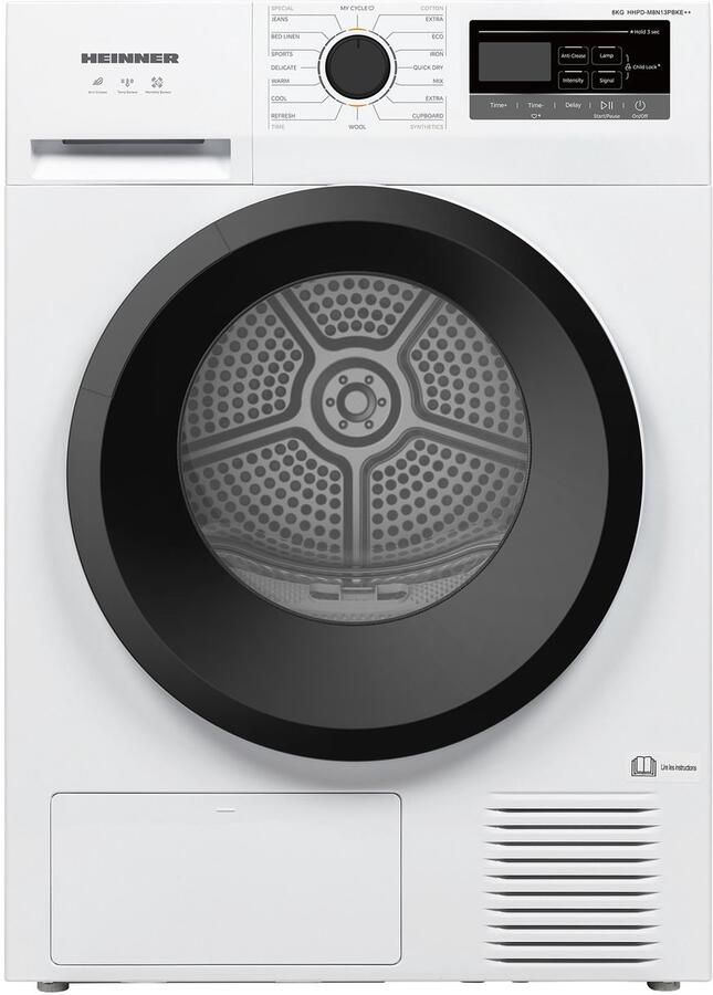 Heinner HHPD-M8N13PBKE++ Warmtepompdroger 8 kg 16 Programma s LED-display Anti-kreuk Trommelverlichting Energieklasse E 5 Jaar Garantie