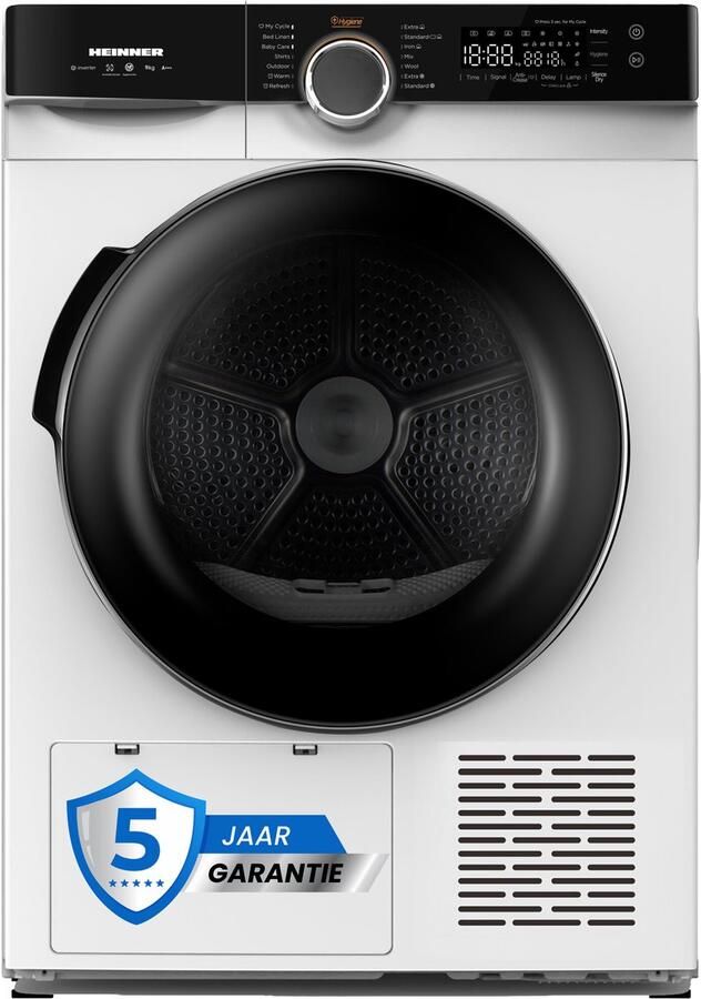 Heinner Warmtepompdroger – 9 kg – 14 Programma's – Uitgestelde start – Digital display- touch control – Energieklasse C – Kinderslot – 5 jaar garantie – Wit - Foto 2