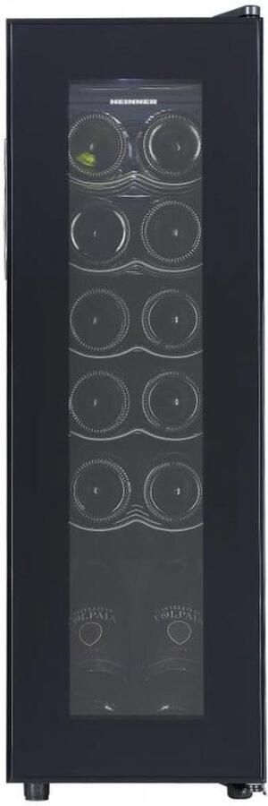 Heinner HRV-A45DRM12 Wijnkoelkast – 45 L – Geschikt voor 12 Flessen – LED-display – LED-verlichting – 5 Metalen Leggers – Zwart – 5 Jaar Garantie