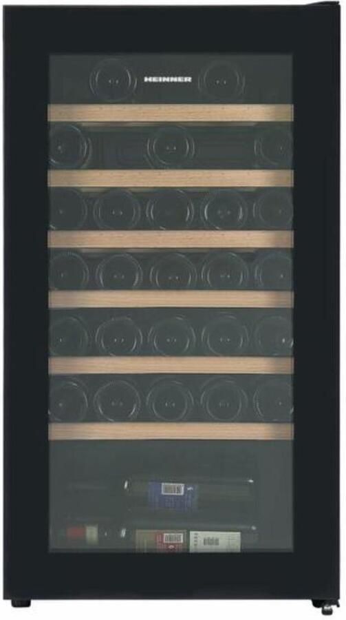 Heinner HRV-A85DRL34 Wijnkoelkast – 85 L – Geschikt voor 34 Flessen – LED-display – 6 Houten Leggers – Omkeerbare Deur – Zwart – 5 Jaar Garantie