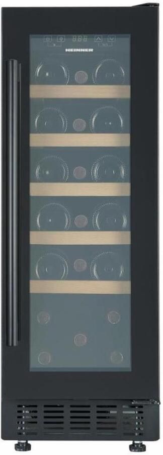 Heinner HRV-ABI56DRL20 Wijnkoelkast – 56 L – Geschikt voor 20 Flessen – LED-display – 5 Houten Leggers – Omkeerbare Deur – Zwart – 5 Jaar Garantie