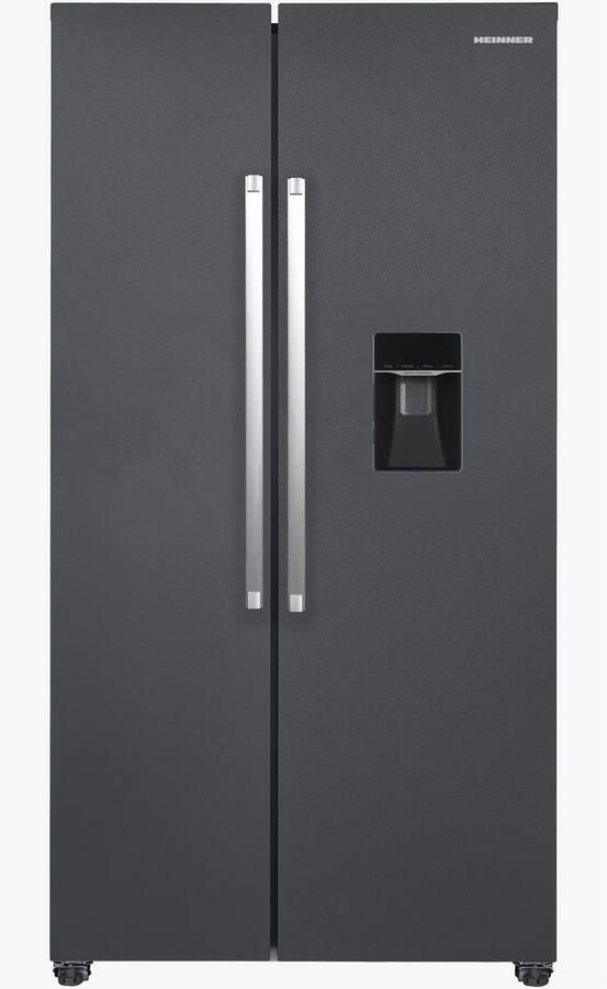 Heinner HSBS-HM529NFINVDGWDE++ American Side-by-Side Koelkast met Waterdispenser 529 L – Total No Frost – Inverter Compressor – Super Freeze – Open-deur Alarm – Vingerafdrukbestendige Afwerking – Antracietgrijs – 5 Jaar Garantie