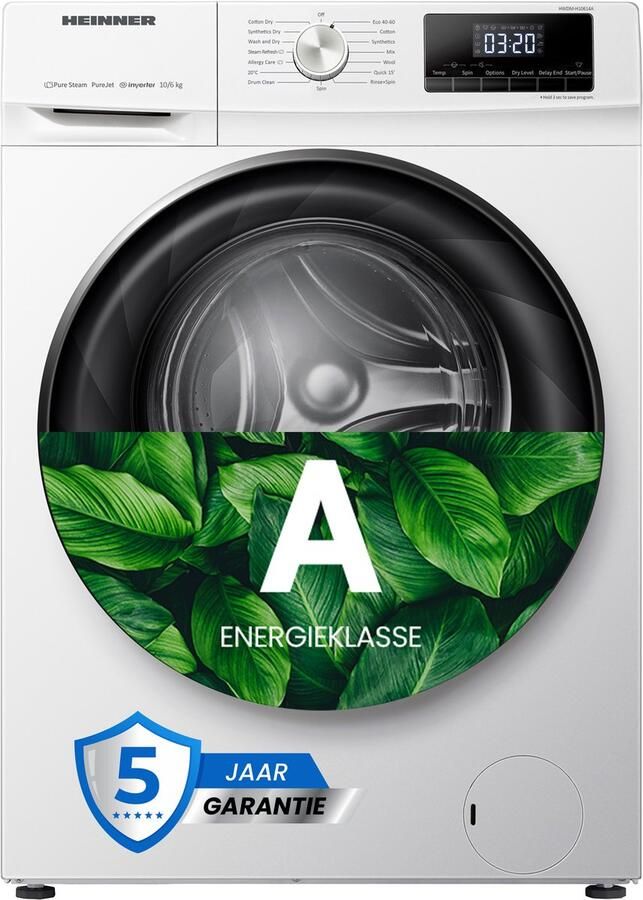 Heinner HWDM-H10614A Was-droogcombinatie – 10 kg Wasmachine 6 kg Droger – 1400 tpm – Energieklasse A D – Stoomfunctie – Inverter Motor – LED Touch Display – 5 Jaar Garantie