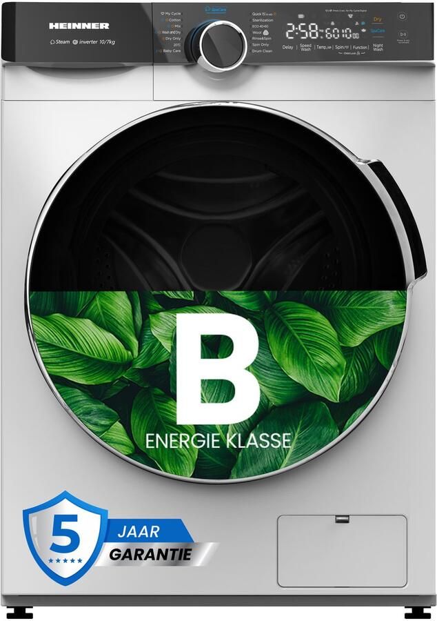Heinner HWDM-M1014IVKB Was-droogcombinatie – 10 kg Wassen 7 kg Drogen – 1400 tpm – Energieklasse B D – Inverter Motor – 1-Uurs Snel Wassen & Drogen – 5 Jaar Garantie