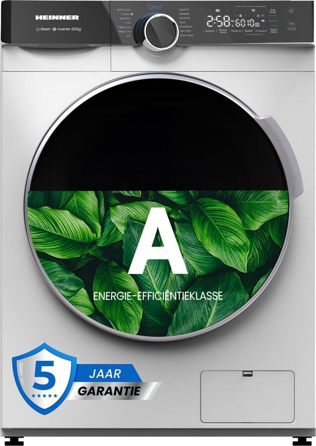 Heinner  HWDM‑M814IVKA Slanke Was‑droogcombinatie – 8 kg Wassen 6 kg Drogen – 1400 tpm – Energieklasse A D – Inverter Motor – LED Touch Display – 5 Jaar Garantie – Wit - Foto 2