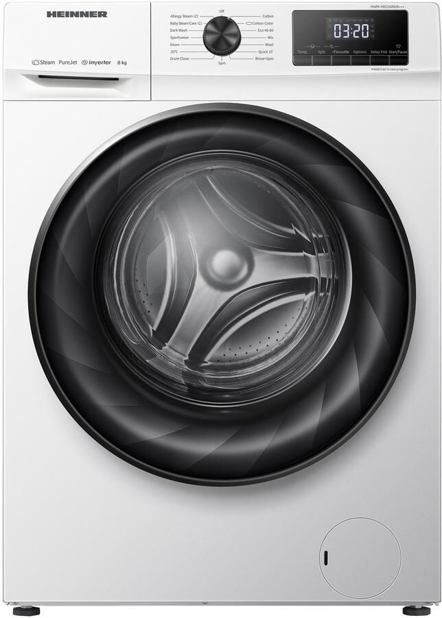 Heinner HWM-H8014INVA Wasmachine – 8 kg – 15 Wasprogramma s – Stoomprogramma – Automatische Weging – Digitaal Display – 1400 RPM – Energieklasse A – 5 Jaar Garantie – Wit