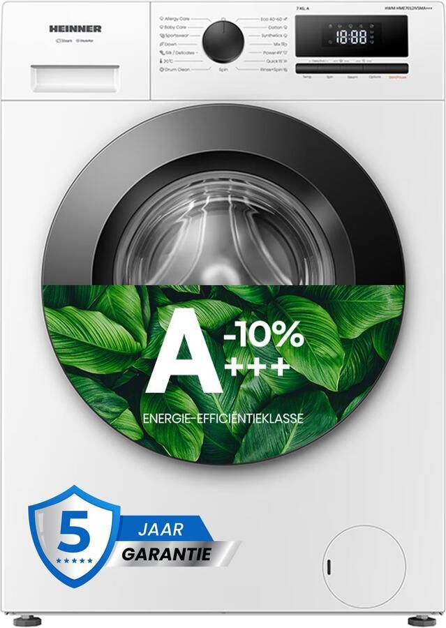 Heinner HWM-HME1014IVA10+++ Wasmachine 10 kg – 1400 tpm – 15 Programma s met Allergievriendelijk en Stoomfunctie – Energieklasse A-10% – Inverter Motor – Energieklasse A-10% – 5 Jaar Garantie