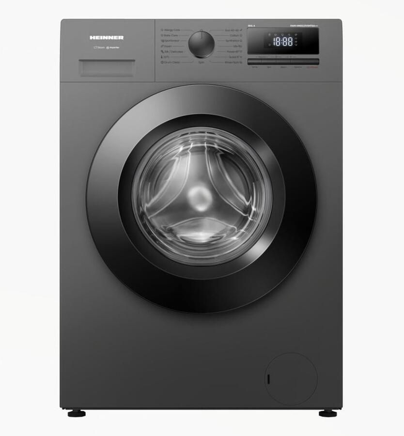 Heinner HWM-HME612IVSMTGA+++ Slim Wasmachine – 6 kg – 1200 RPM – Energieklasse A – Inverter Motor – 15 Programma s – Stoom – 15 Min Snelprogramma – Digitaal Display – Kinderslot – Titaniumgrijs