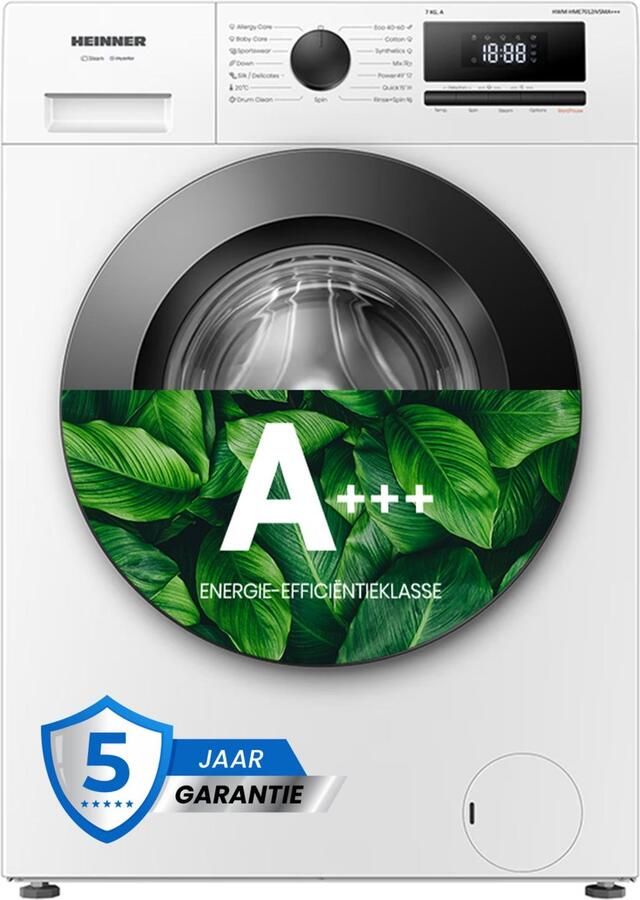 Heinner HWM-HME7012IVSMA+++ Smalle Wasmachine 7 kg – 1200 tpm – Inverter Motor – Energieklasse A – 15 Programma s – Allergie – Digitaal Display – 5 Jaar Garantie