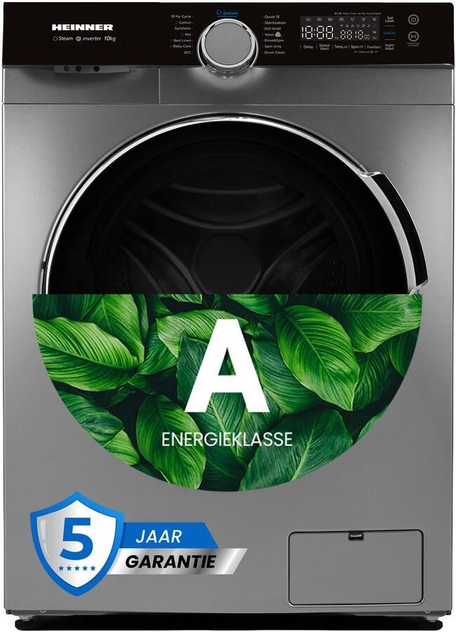 Heinner HWM-M1014IVKSA++ Wasmachine 10 kg – Inverter Motor – 1400 tpm – 14 Programma s – Stoomfunctie – Energieklasse A – Touchbediening – 15 min Snelprogramma – 5 Jaar Garantie