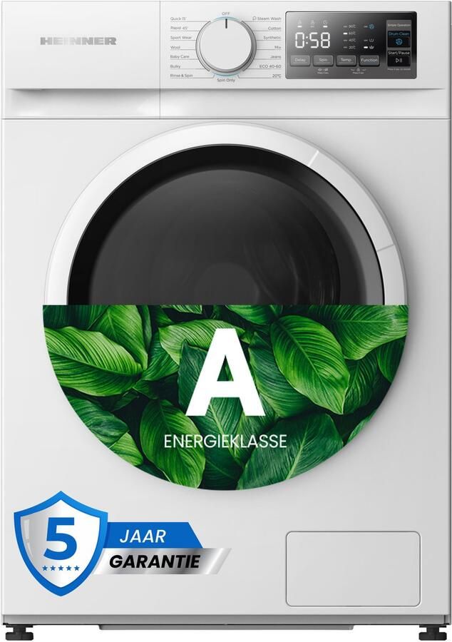 Heinner HWM-M714IVSMNA+++ Wasmachine – 7 kg – 15 Wasprogramma s – Stoomprogramma – Kinderslot – 1400 RPM – LED Display – Energieklasse A – 5 Jaar Garantie – Wit
