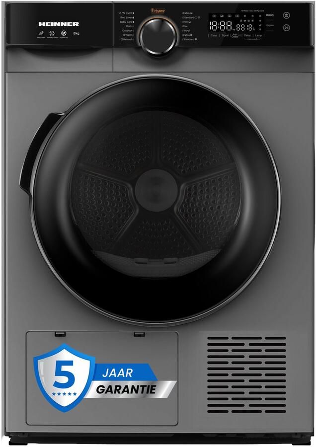 Heinner Warmtepompdroger 8 KG Wasdroger met Energielabel A++ 14 Programma's Antikreukfunctie LED display Trommelverlichting 5 Jaar Garantie Antraciet