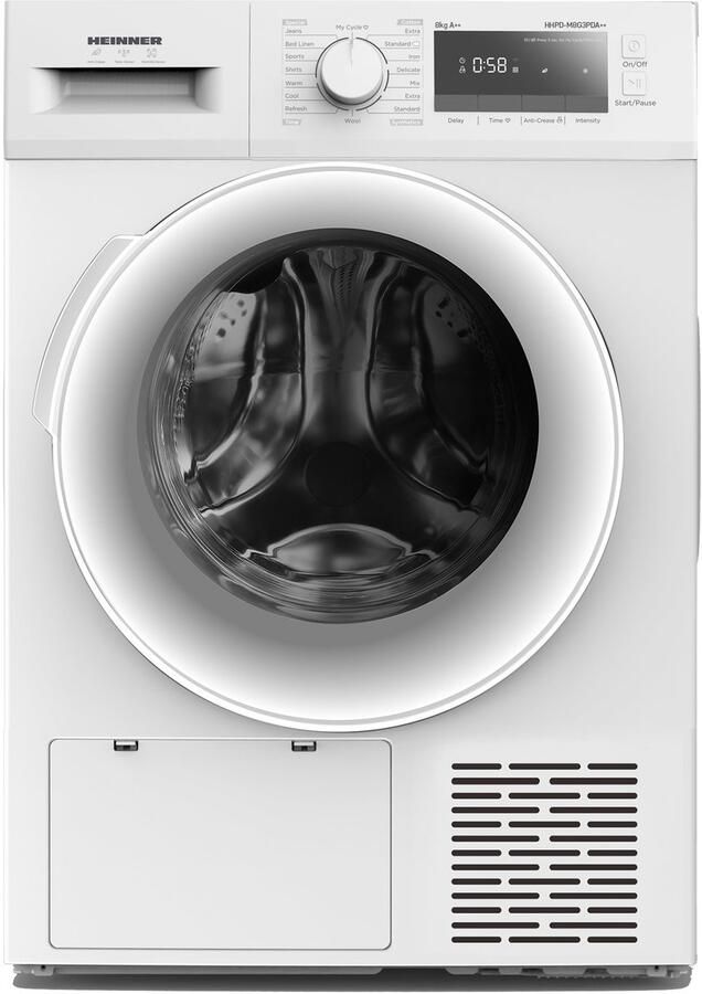 Heinner Warmtepompdroger 8 KG Wasdroger met Energielabel A++ 16 Programma's Antikreukfunctie LED display 5 Jaar Garantie 5 Jaar Garantie Wit