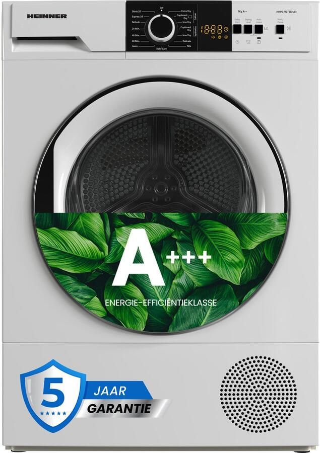 Heinner Wasdroger met Energielabel A++ Warmtepompdroger 8 KG 15 Programma's LED Display Trommelverlichting 5 Jaar Garantie Wit