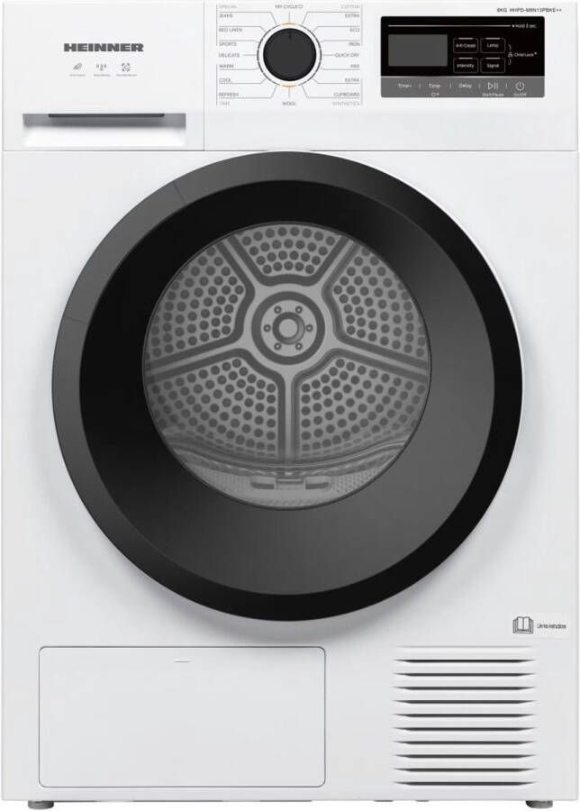 Heinner HHPD-M8N13PBKE++ Warmtepompdroger 8 kg 16 Programma s LED-display Anti-kreuk Trommelverlichting Energieklasse E 5 Jaar Garantie