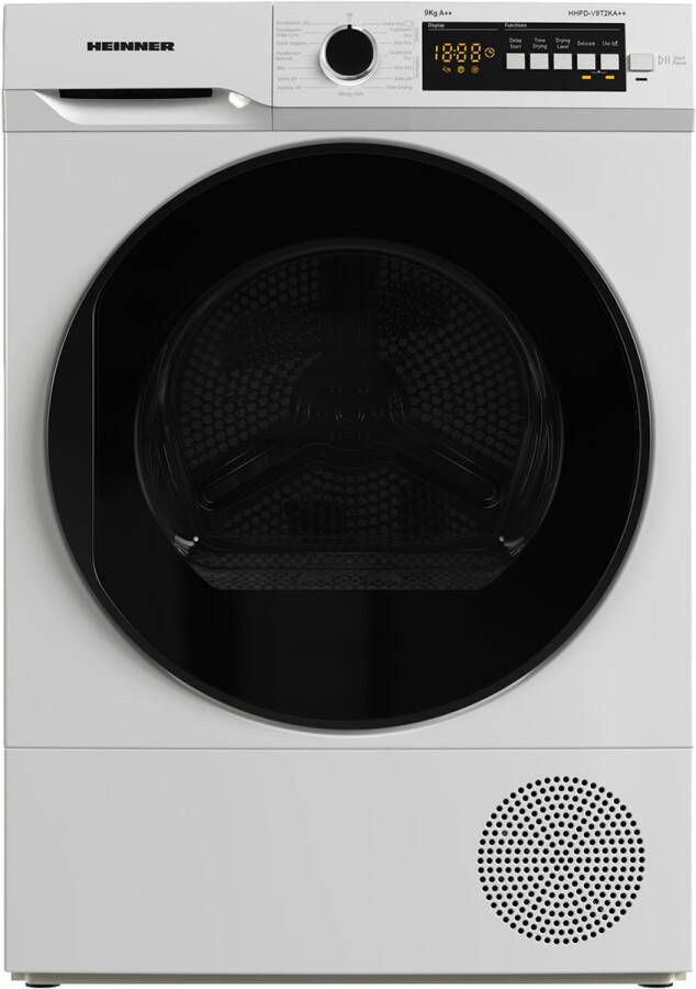 Heinner HHPD-V9T1CHA++ Wasdroger Warmtepompdroger 9 kg – Energieklasse A E – 15 Droogprogramma s – Digitaal Display – Anti-kreukfunctie – Omkeerbare Deur – Kinderslot – 5 Jaar Garantie – Wit