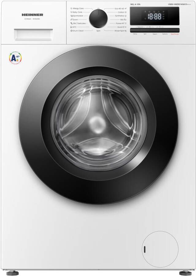 Heinner HWM-HME9014IVA10+++ Wasmachine 9 kg – 1400 tpm – 15 Programma s Met Stoom & Allergieprogramma – Energieklasse A -10% – Digitaal Display – 5 Jaar Garantie - Foto 2