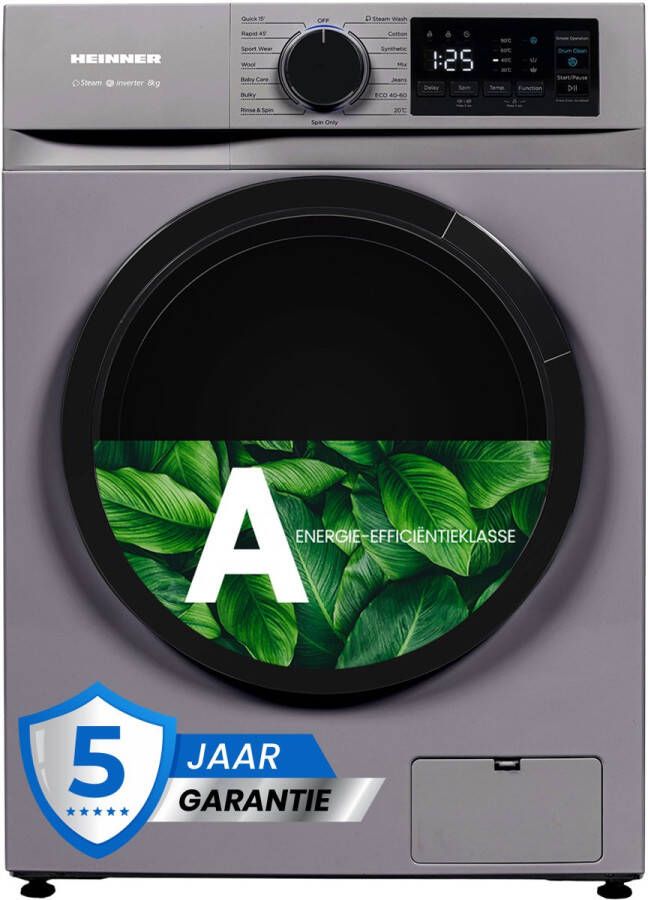 Heinner HWM-M814IVNSA+++ Slanke Wasmachine 8 kg – 15 programma s – 1400 tpm – Energieklasse A – Inverter Motor – LED-Display – Kinderslot – Zilver – 5 Jaar Garantie