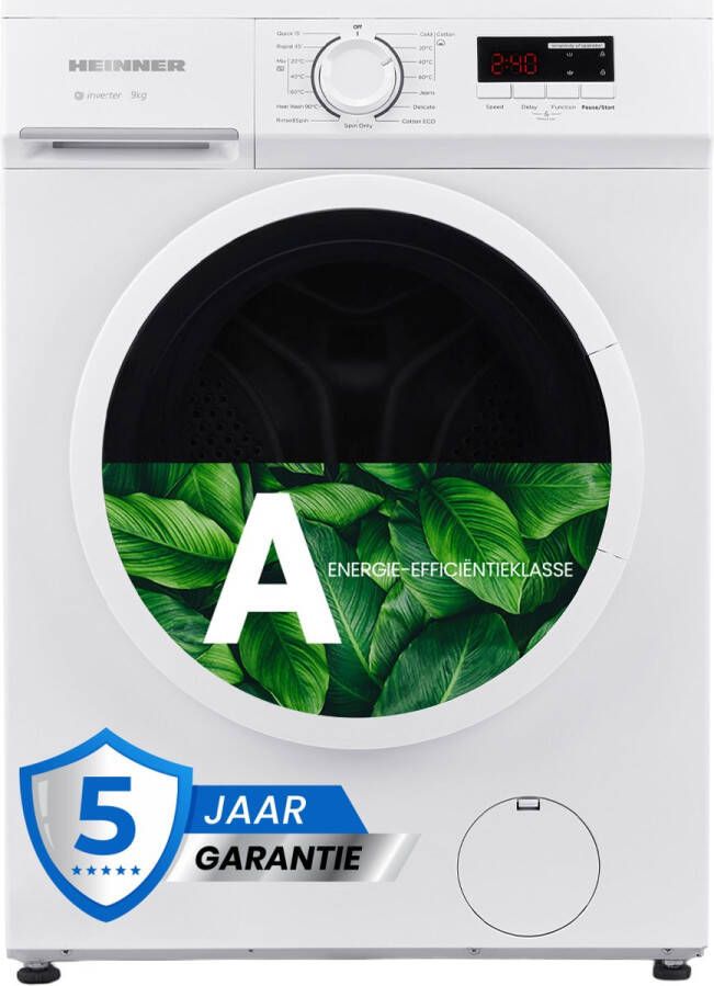 Heinner HWM-M9014SMA+++ Slanke Wasmachine 9 kg 1400 tpm Energieklasse A Digitale display 15 programma s – Wit – 5 Jaar Garantie