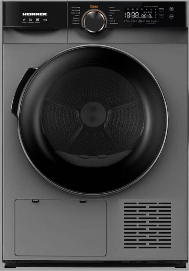 Heinner Warmtepompdroger 8 KG Wasdroger met Energielabel A++ 14 Programma's Antikreukfunctie LED display Trommelverlichting 5 Jaar Garantie Antraciet