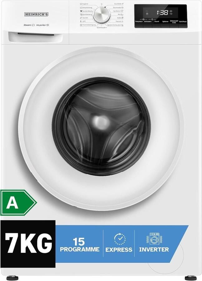 Heinrich´s HEINRICH'S Wasmachine HWM 6107W 7 kg 1400 tpm 15 programma's energieklasse A LED & Aqua-Stop