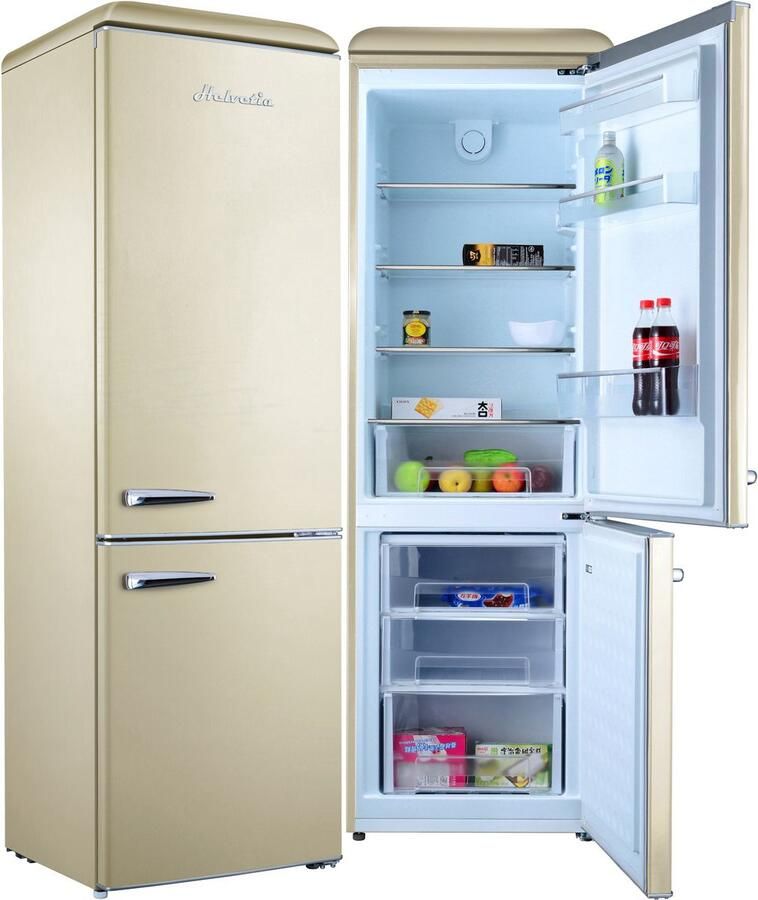 Helvetia Retro Koel-vriescombinatie HRCBGR300PEC1 Crèmekleur (Beige) 300L Geventileerd Led Verlichting XL 192 cm hoog