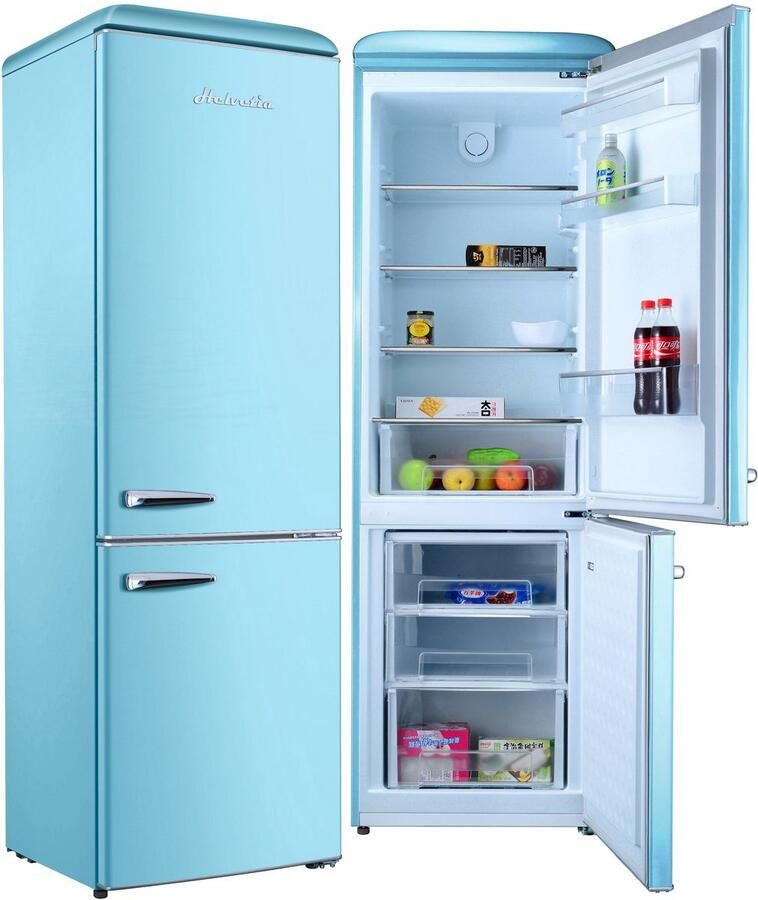 Helvetia Retro Koel-vriescombinatie HRCBGR300PELB1 Hemelsblauw 300L Led Verlichting- Leverbaar vanaf 8 11