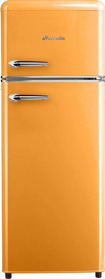 Helvetia Retro Koelvriescombinatie HRDPER206EO1 Oranjekleur 144cm Hoog 4ster Vriezer Vintage 206 Liter