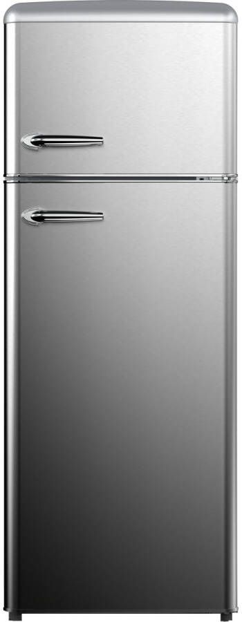 Helvetia Retro Koelvriescombinatie HRDPER206EI1 RVS-Look (Zilver) 144 cm Hoog 4ster Vriezer Vintage 206 Liter