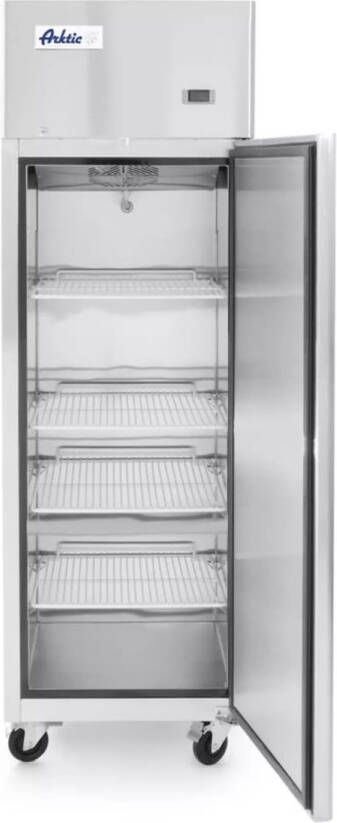 HENDI enkeldeurs koelkast rvs 410 liter 600x740x1950 mm zilver geforceerde luchtkoeling en automatisch ontdooien op wielen horeca GN 1 1 schappen