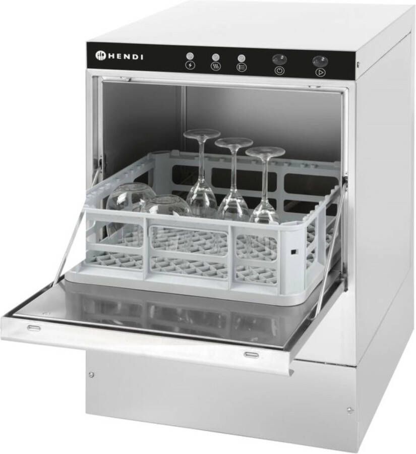 HENDI Glazen vaatwasser – elektronische bediening – roestvast staal – afvoerpomp – 40x40 cm