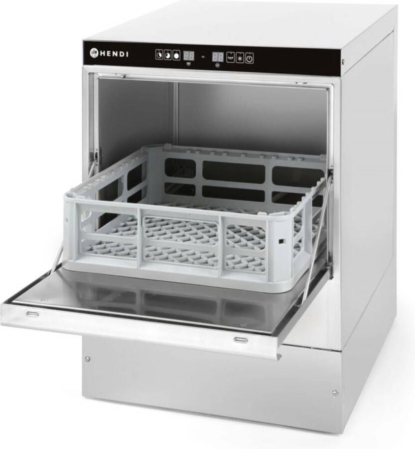 HENDI Compacte glazen vaatwasser – elektronische bediening – met reinigingspomp – dubbelwandige deur – 472x566x705 mm