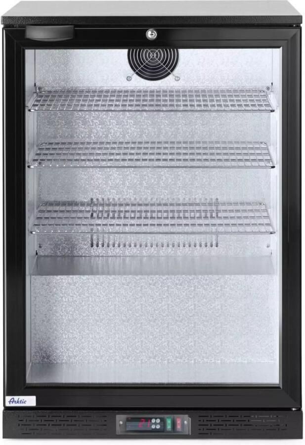 HENDI achterbar drankkoelkast enkele deur staal met poedercoating en gehard glas 60x53x86 5 cm zwart 105 liter met slot geventileerde koeling voor horeca