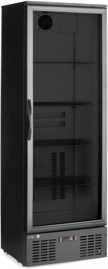 HENDI Achterbar koelkast enkele deur poedergecoat staal en gehard glas slot led geforceerde koeling 60x53x182 cm zwart horeca drankkoeling 243 liter