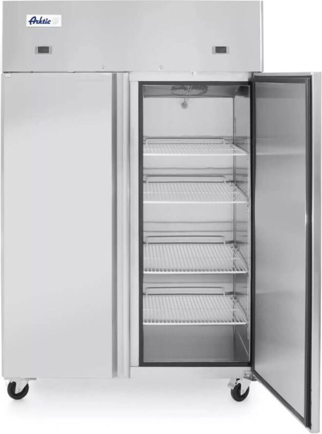 HENDI koelvrieskast rvs dubbele kamer geforceerde koeling digitale thermostaat zelfsluitende deur 120x74x195 cm zilvergrijs voor horeca 2x 420 liter