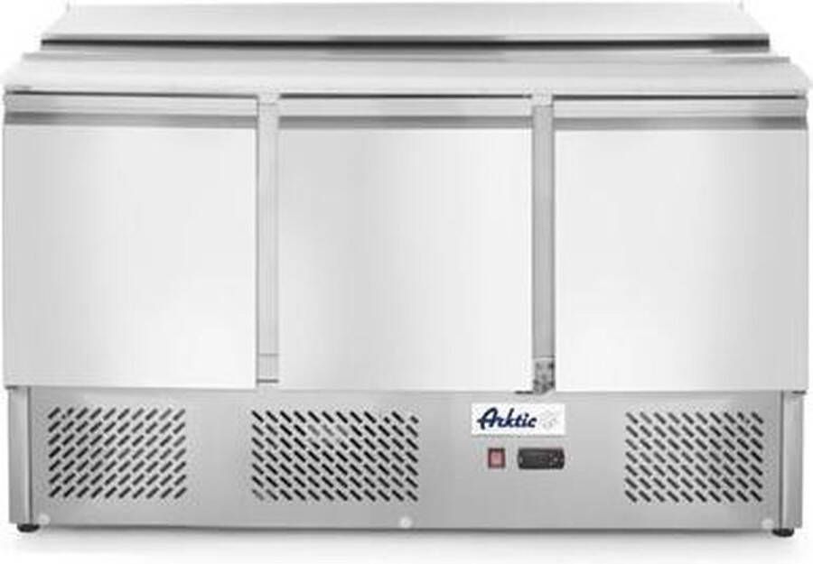 Arktic Saladette KitchenLine 380L 3 Deuren 1 1 GN Boven 4x 1 1 GN -2°C +8°C Geforceerd Schuif- Klapdeksel + Snijblad 1365x700x888mm Horeca Oven