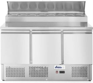 Hendi Saladette met 3 deuren en verhoogde GN vitrine 380L