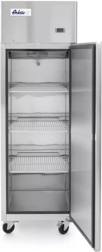 HENDI vrieskast rvs enkele deur 410 liter geforceerde luchtkoeling en automatische ontdooiing 60x74x195 cm zilvergrijs voor horeca en professionele keukens